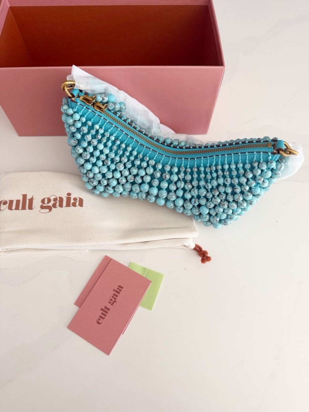 NEW in Box Cult Gaia Mercier Mini Shoulder Bag in Ibiza Turquoise Beaded $898 - Picture 8 of 9